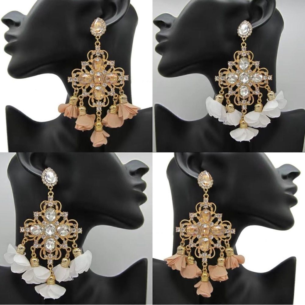 ✨🆕✨ Unique Bold Statement BoHo Flower Rhinestones Tassel Earrings✨